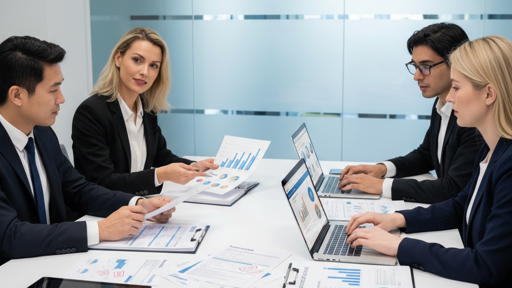 Charity credit control and debtor management team reviewing finances