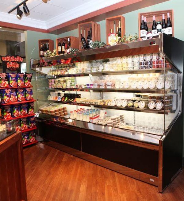 Refrigerated bakery display cases in grocery shops