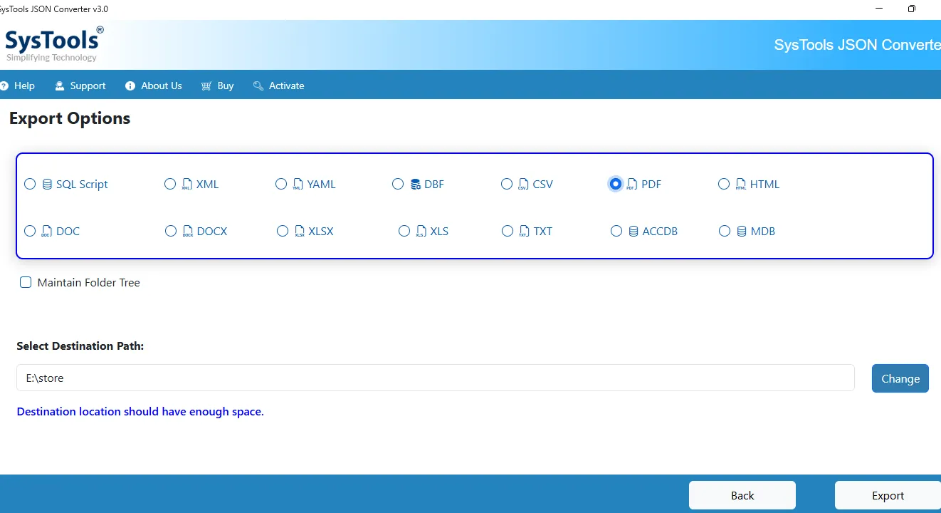 choose csv as file type