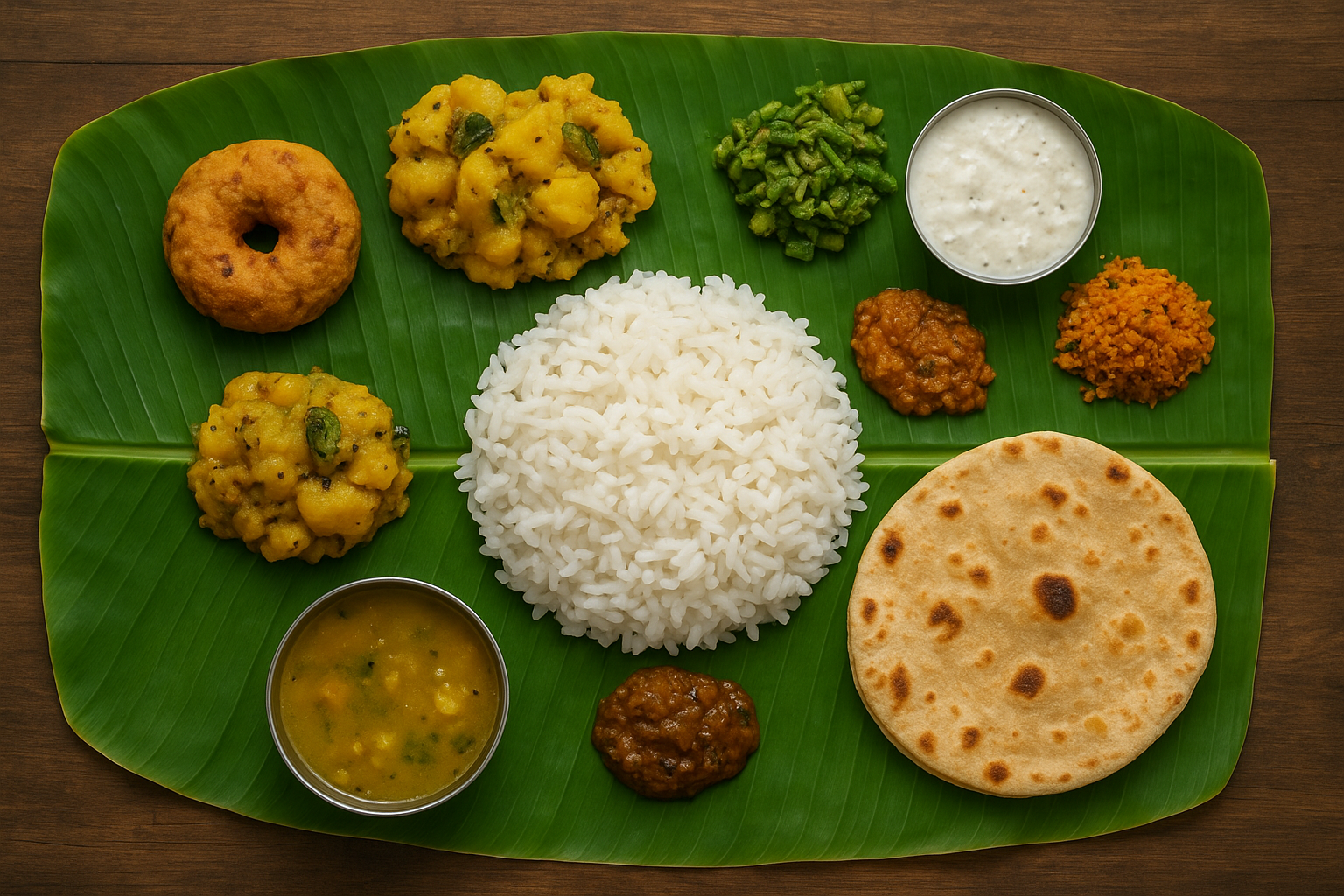 Traditional Karnataka meal served on a banana leaf