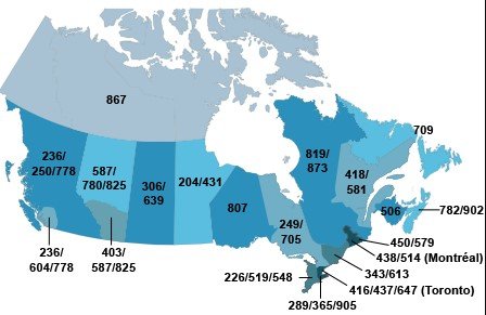 phone area codes canada